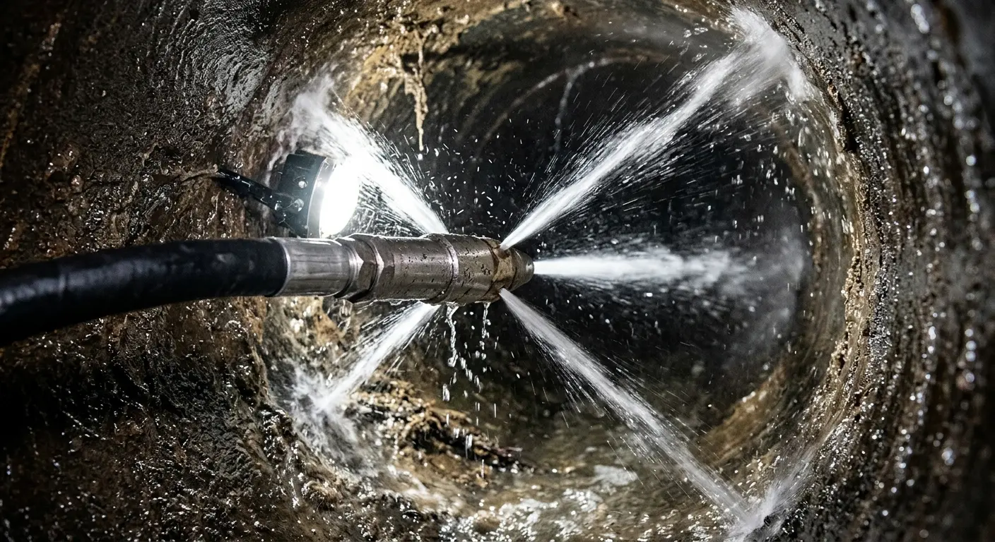 High-pressure hydro jetting nozzle cleaning sewer pipe for Storm Drain Cleaning in Cleveland